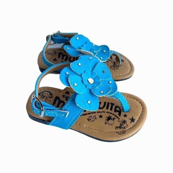 Muñequita Blue Leather Baby Sandals 4 - Picture 1 of 6
